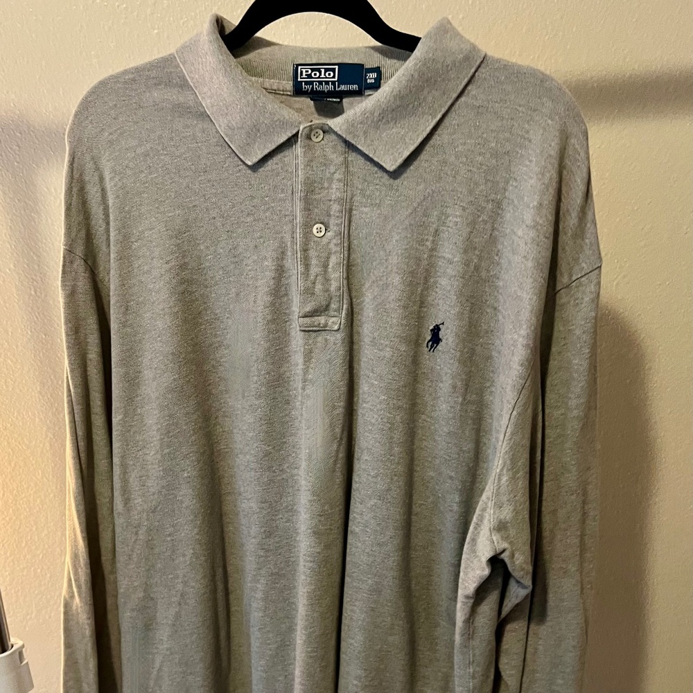 Polo by Ralph Lauren Men’s Long Sleeve Polo, 2XB, Light Grey
